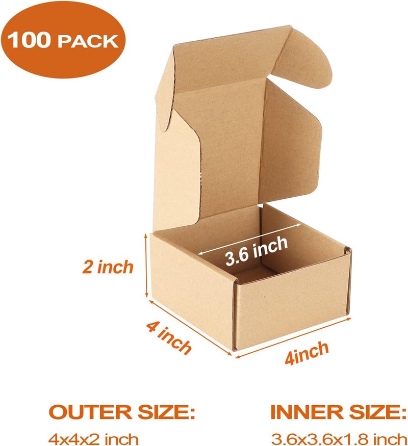 PHAREGE 4x4x2 inch Shipping Boxes Bulk 100 Pack Brown, Tab Lock Tuck Top Mailer Boxes for Packaging Small Business, Small Cardboard Gift Boxes for Wrapping Mailing Present - Image 3